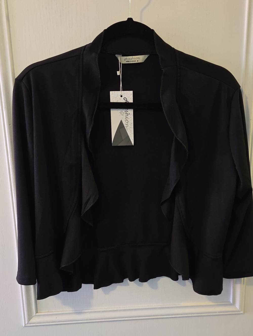 Aceshion Black Draped Open-Front Women's Cardigan